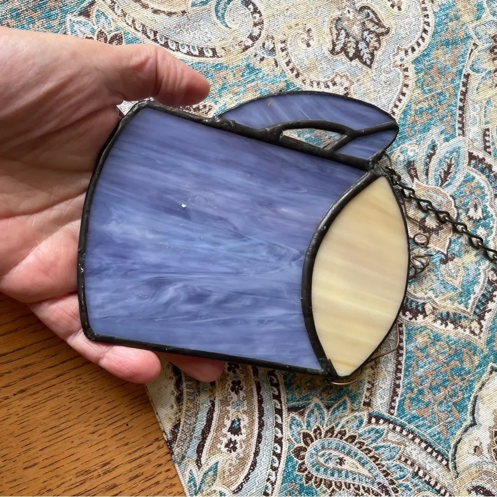 Stained Glass Coffee Cup Suncatcher Blue Mug Window Hanging Kitchen Decor